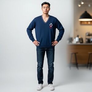 Elegant V-Neck Sweater in Deep Blue